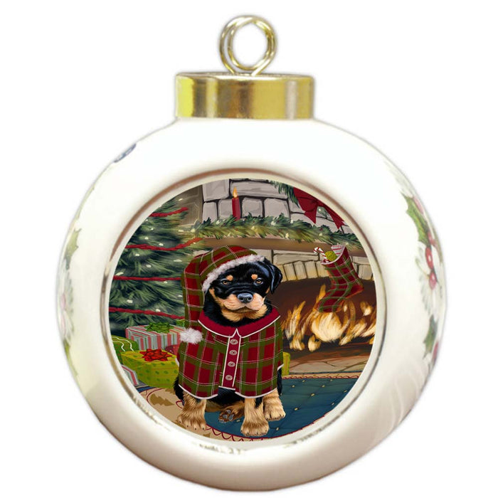 The Stocking was Hung Rottweiler Dog Round Ball Christmas Ornament RBPOR55938