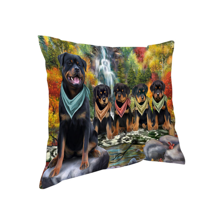 Scenic Waterfall Rottweilers Dog Pillow PIL64116