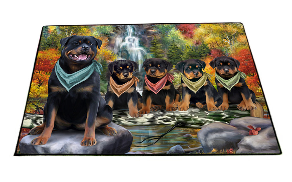 Scenic Waterfall Rottweilers Dog Floormat FLMS51390