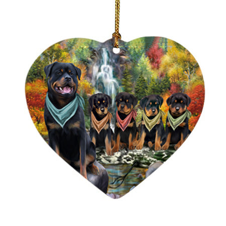 Scenic Waterfall Rottweilers Dog Heart Christmas Ornament HPOR51938