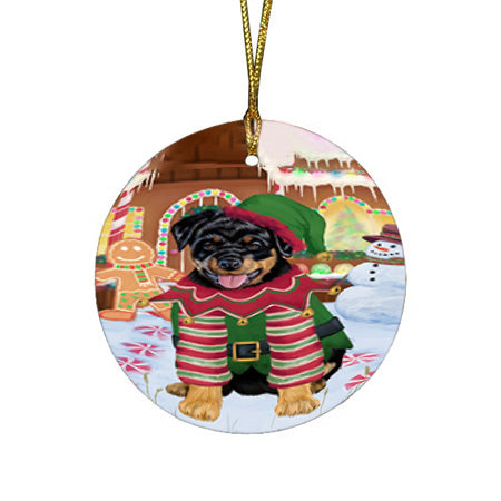 Christmas Gingerbread House Candyfest Rottweiler Dog Round Flat Christmas Ornament RFPOR56854