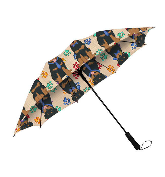 Rainbow Paw Print Rottweiler Dogs Blue Semi-Automatic Foldable Umbrella