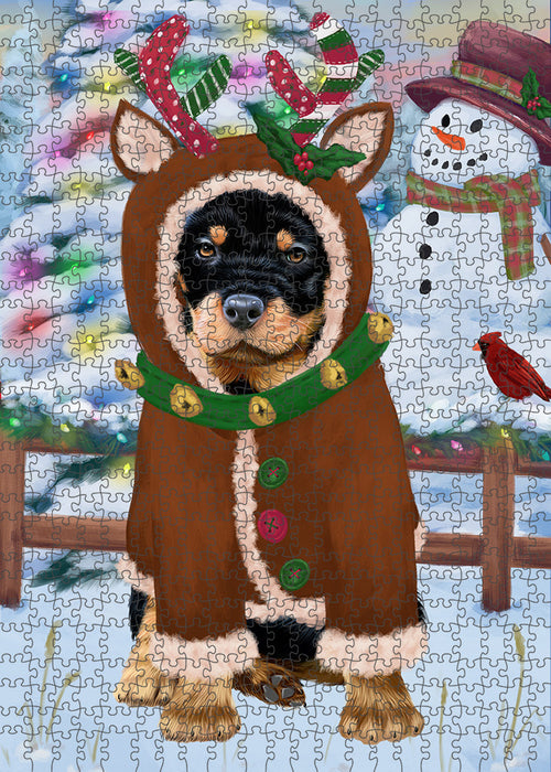 Christmas Gingerbread House Candyfest Rottweiler Dog Puzzle with Photo Tin PUZL94196