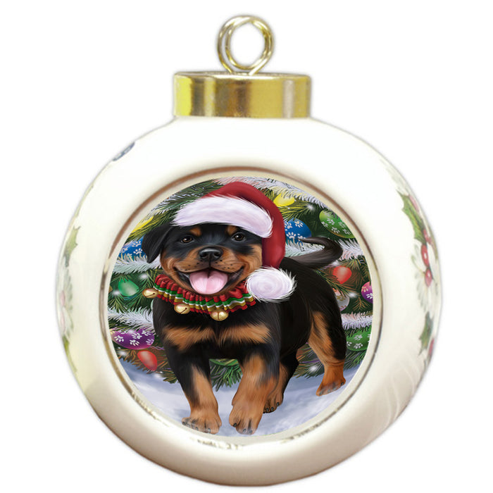 Trotting in the Snow Rottweiler Dog Round Ball Christmas Ornament RBPOR54718