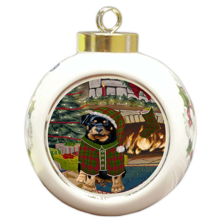 The Stocking was Hung Rottweiler Dog Round Ball Christmas Ornament RBPOR55939