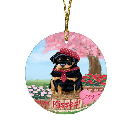 Rosie 25 Cent Kisses Rottweiler Dog Round Flat Christmas Ornament RFPOR56361
