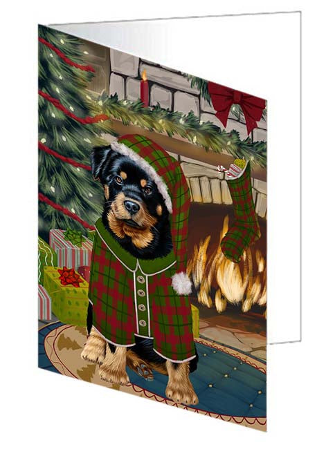 The Stocking was Hung Rottweiler Dog Handmade Artwork Assorted Pets Greeting Cards and Note Cards with Envelopes for All Occasions and Holiday Seasons GCD71264