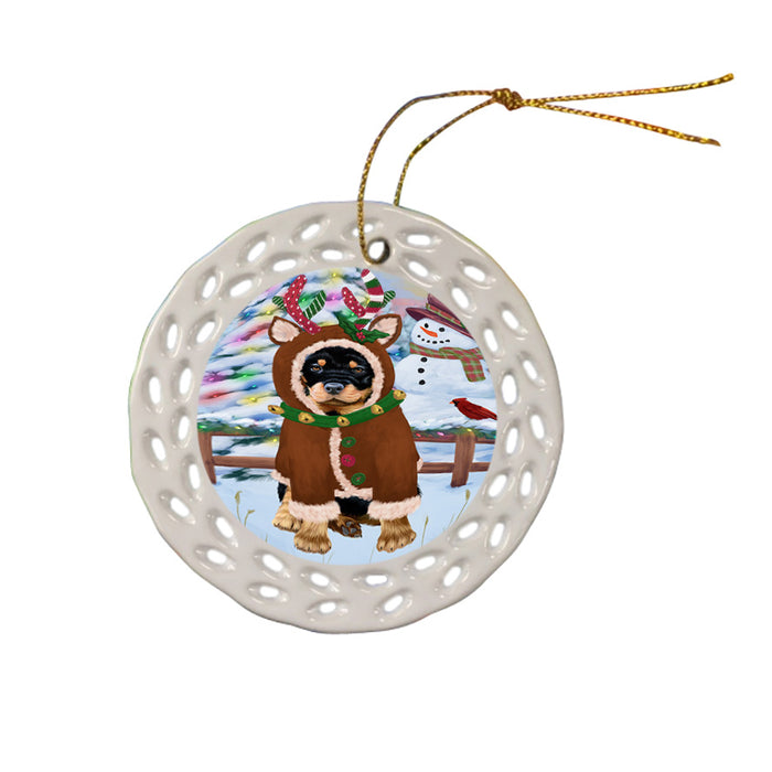 Christmas Gingerbread House Candyfest Rottweiler Dog Ceramic Doily Ornament DPOR56855
