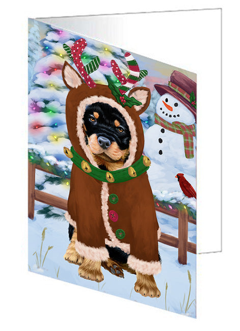 Christmas Gingerbread House Candyfest Rottweiler Dog Handmade Artwork Assorted Pets Greeting Cards and Note Cards with Envelopes for All Occasions and Holiday Seasons GCD74012