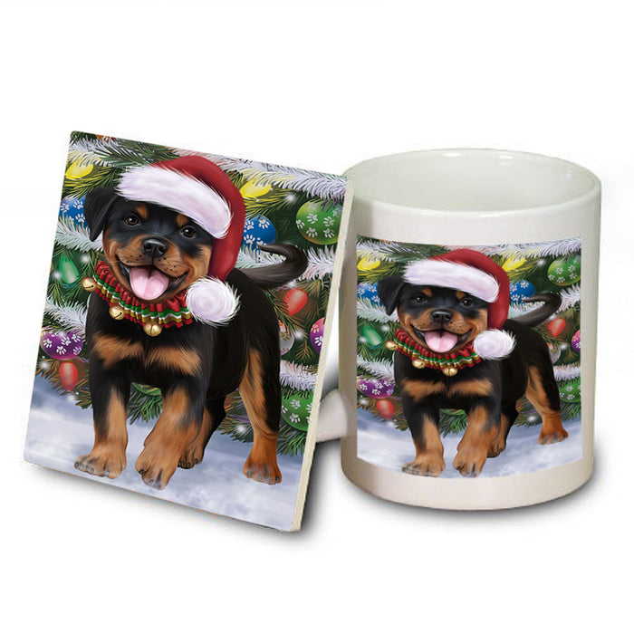Trotting in the Snow Rottweiler Dog Mug and Coaster Set MUC54582