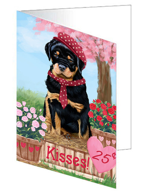 Rosie 25 Cent Kisses Rottweiler Dog Handmade Artwork Assorted Pets Greeting Cards and Note Cards with Envelopes for All Occasions and Holiday Seasons GCD72530