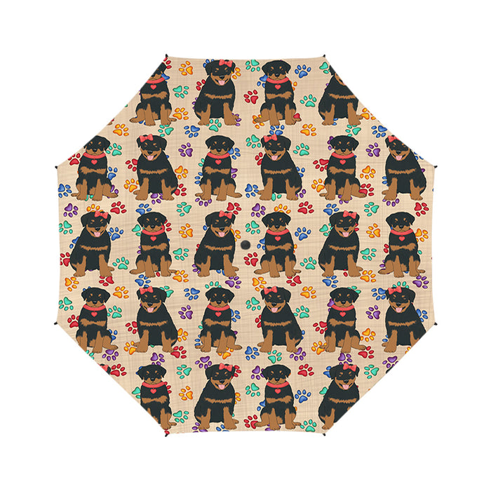 Rainbow Paw Print Rottweiler Dogs Red Semi-Automatic Foldable Umbrella