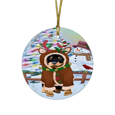 Christmas Gingerbread House Candyfest Rottweiler Dog Round Flat Christmas Ornament RFPOR56855