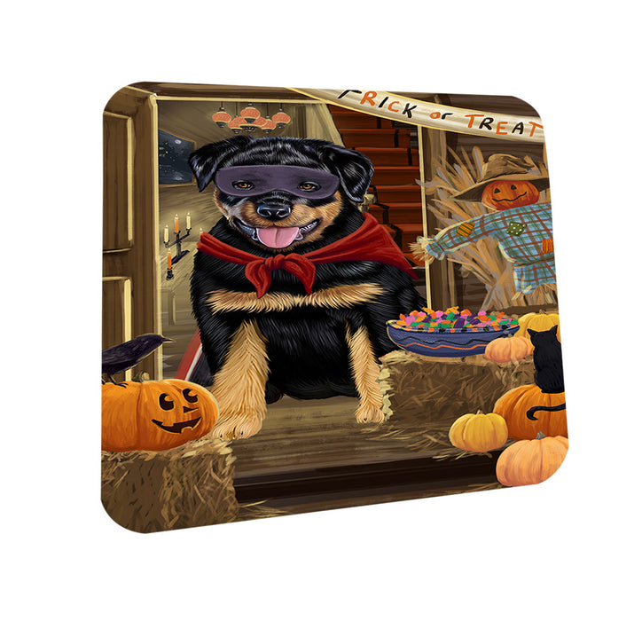 Enter at Own Risk Trick or Treat Halloween Rottweiler Dog Coasters Set of 4 CST53203
