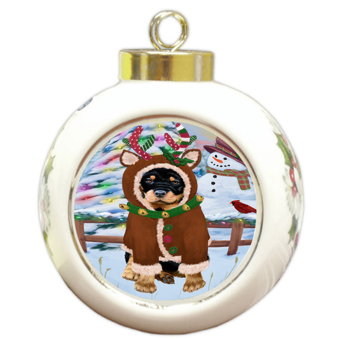 Christmas Gingerbread House Candyfest Rottweiler Dog Round Ball Christmas Ornament RBPOR56855