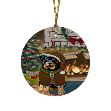The Stocking was Hung Rottweiler Dog Round Flat Christmas Ornament RFPOR55939