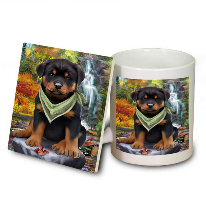 Scenic Waterfall Rottweiler Dog Mug and Coaster Set MUC51931