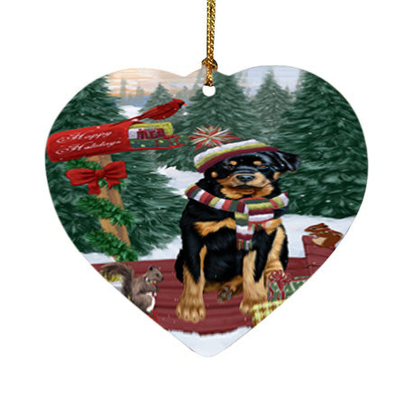 Merry Christmas Woodland Sled Rottweiler Dog Heart Christmas Ornament HPOR55369