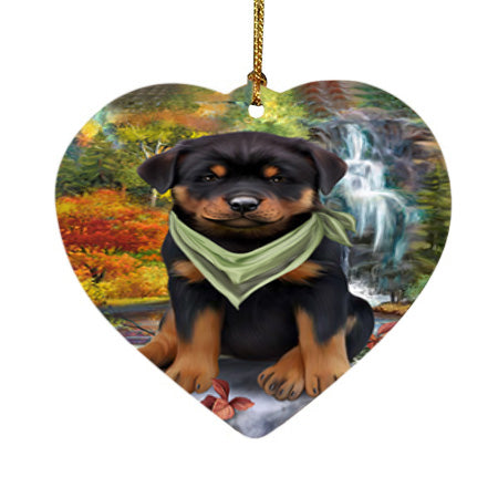 Scenic Waterfall Rottweiler Dog Heart Christmas Ornament HPOR51939