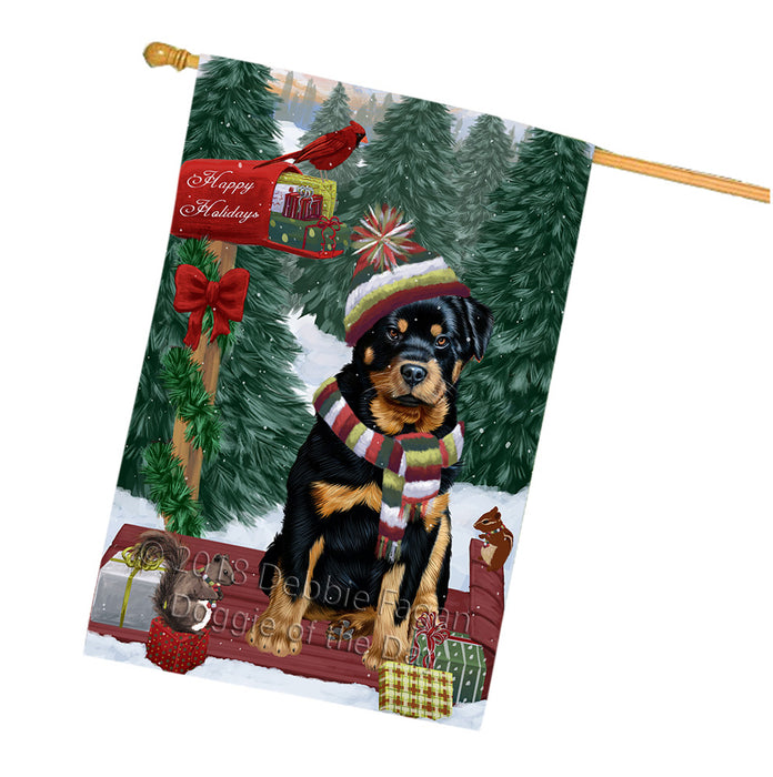 Merry Christmas Woodland Sled Rottweiler Dog House Flag FLG55442