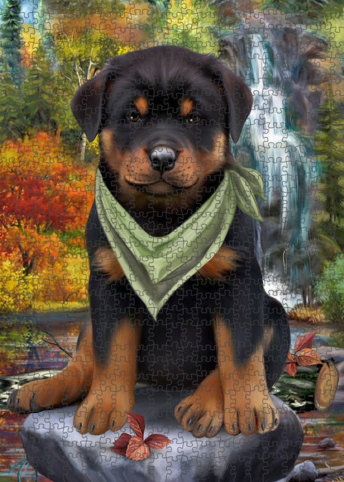 Scenic Waterfall Rottweiler Dog Puzzle with Photo Tin PUZL59904