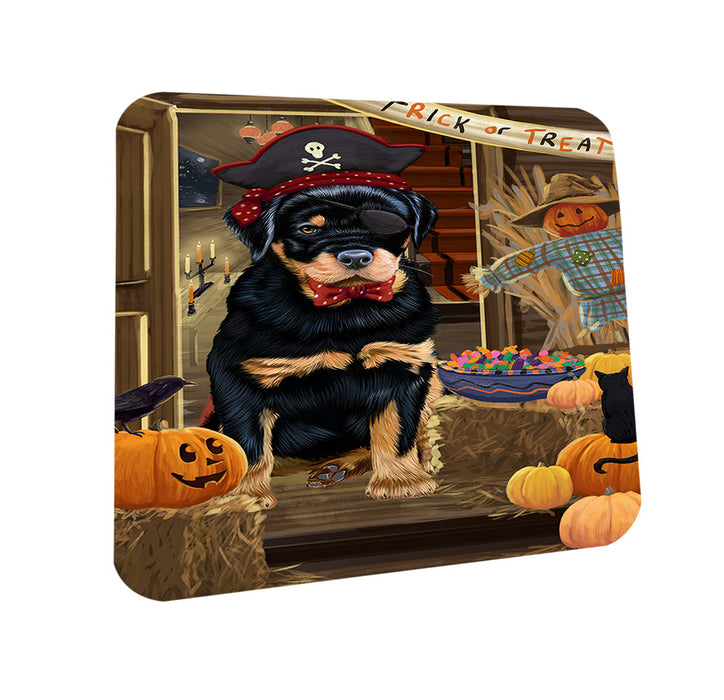 Enter at Own Risk Trick or Treat Halloween Rottweiler Dog Coasters Set of 4 CST53204