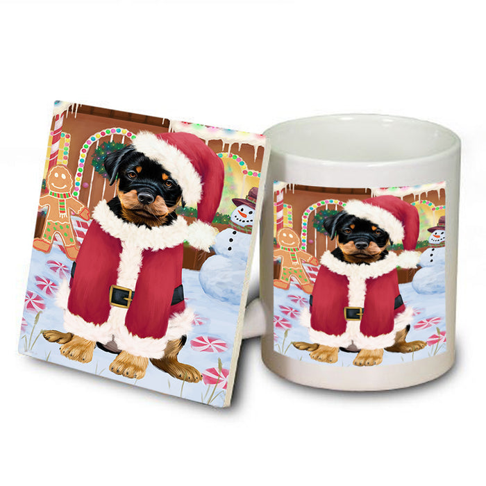 Christmas Gingerbread House Candyfest Rottweiler Dog Mug and Coaster Set MUC56492