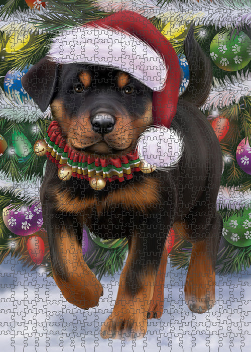 Trotting in the Snow Rottweiler Dog Puzzle with Photo Tin PUZL86032