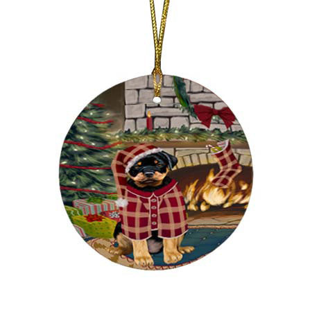The Stocking was Hung Rottweiler Dog Round Flat Christmas Ornament RFPOR55940