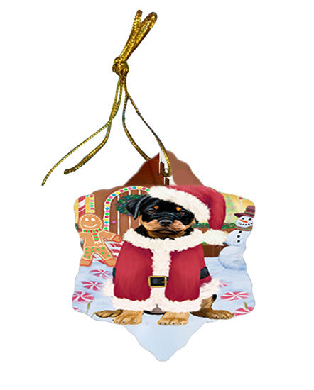 Christmas Gingerbread House Candyfest Rottweiler Dog Star Porcelain Ornament SPOR56856