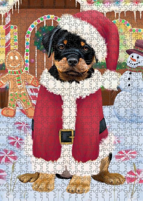 Christmas Gingerbread House Candyfest Rottweiler Dog Puzzle with Photo Tin PUZL94200