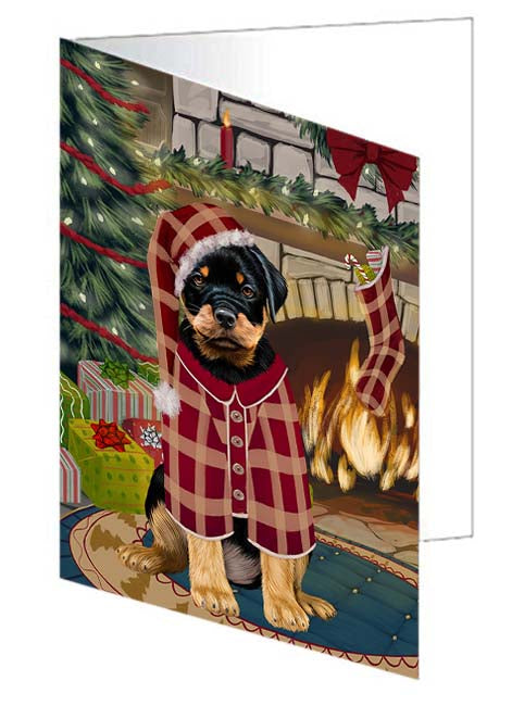 The Stocking was Hung Rottweiler Dog Handmade Artwork Assorted Pets Greeting Cards and Note Cards with Envelopes for All Occasions and Holiday Seasons GCD71267