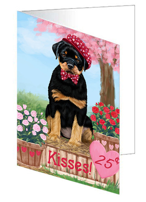 Rosie 25 Cent Kisses Rottweiler Dog Handmade Artwork Assorted Pets Greeting Cards and Note Cards with Envelopes for All Occasions and Holiday Seasons GCD72533