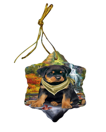 Scenic Waterfall Rottweiler Dog Star Porcelain Ornament SPOR51931