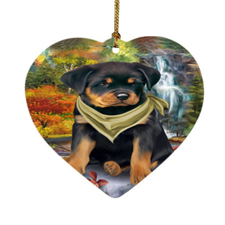 Scenic Waterfall Rottweiler Dog Heart Christmas Ornament HPOR51940