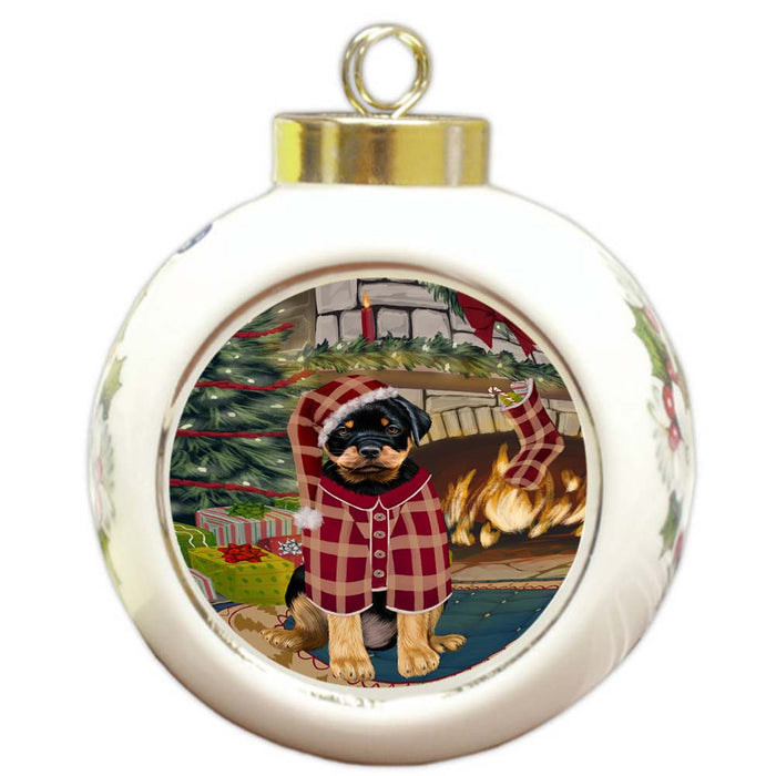 The Stocking was Hung Rottweiler Dog Round Ball Christmas Ornament RBPOR55940