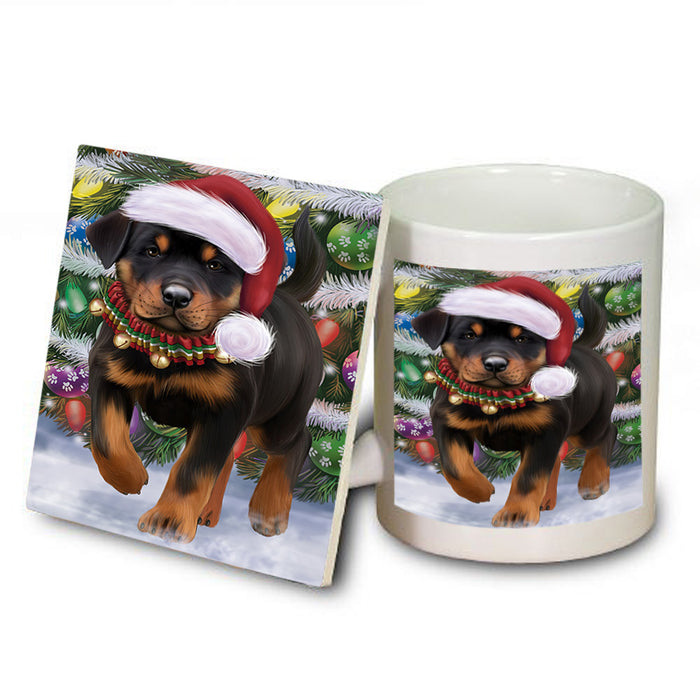 Trotting in the Snow Rottweiler Dog Mug and Coaster Set MUC54583