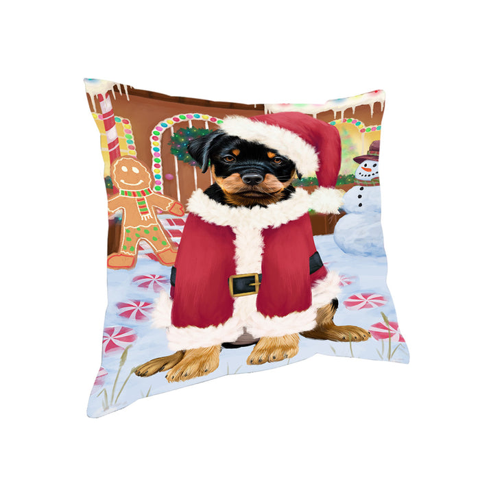 Christmas Gingerbread House Candyfest Rottweiler Dog Pillow PIL80292