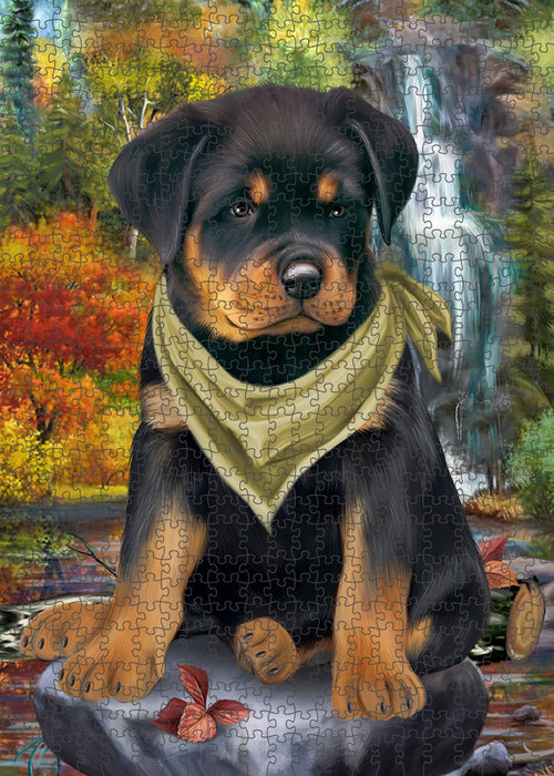 Scenic Waterfall Rottweiler Dog Puzzle with Photo Tin PUZL59907