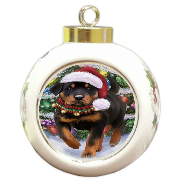 Trotting in the Snow Rottweiler Dog Round Ball Christmas Ornament RBPOR54719