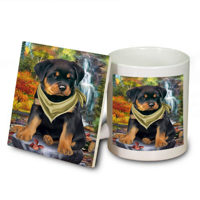 Scenic Waterfall Rottweiler Dog Mug and Coaster Set MUC51932