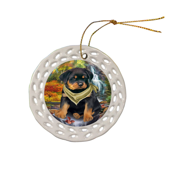 Scenic Waterfall Rottweiler Dog Ceramic Doily Ornament DPOR51940