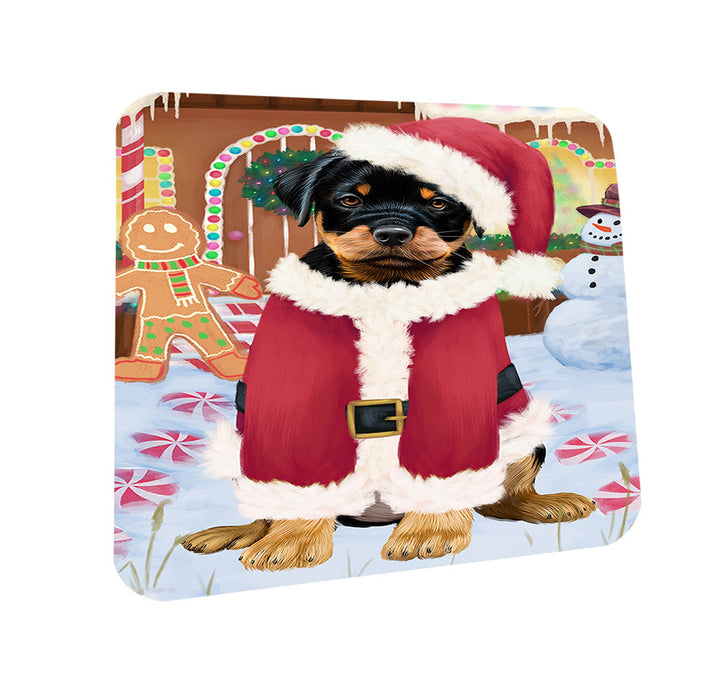 Christmas Gingerbread House Candyfest Rottweiler Dog Coasters Set of 4 CST56458