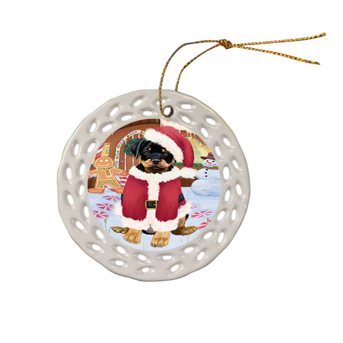 Christmas Gingerbread House Candyfest Rottweiler Dog Ceramic Doily Ornament DPOR56856