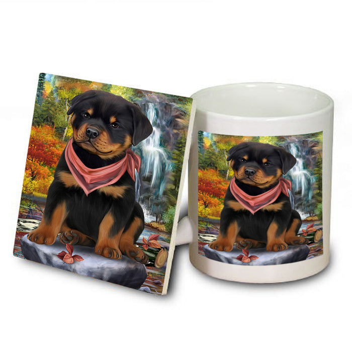 Scenic Waterfall Rottweiler Dog Mug and Coaster Set MUC51933
