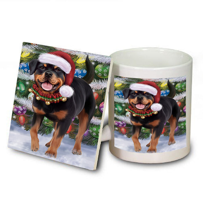 Trotting in the Snow Rottweiler Dog Mug and Coaster Set MUC54584