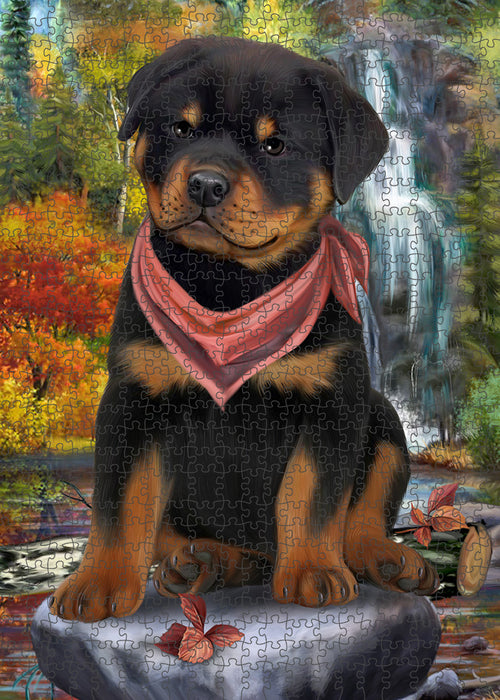 Scenic Waterfall Rottweiler Dog Puzzle with Photo Tin PUZL59910