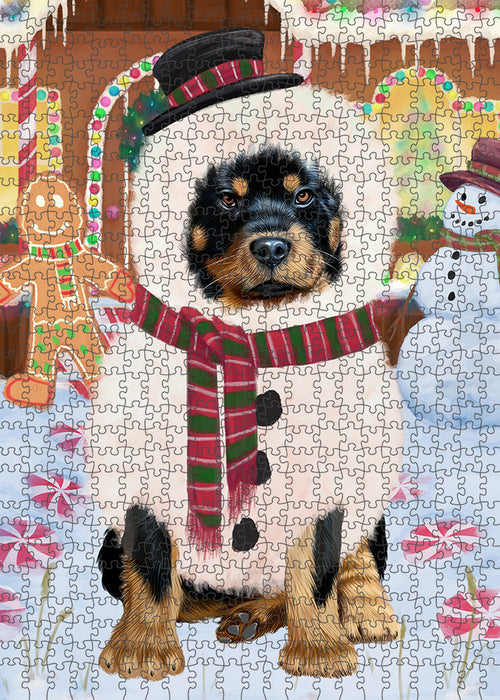 Christmas Gingerbread House Candyfest Rottweiler Dog Puzzle with Photo Tin PUZL94204