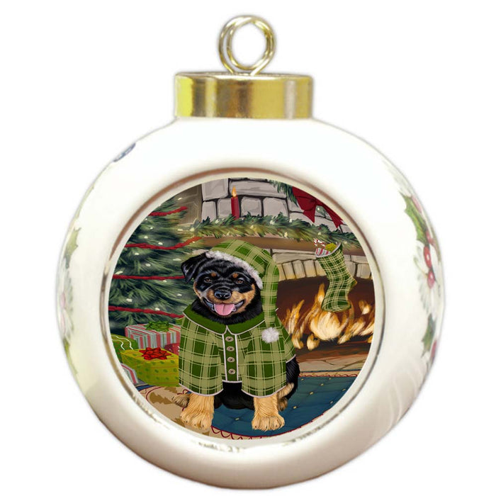 The Stocking was Hung Rottweiler Dog Round Ball Christmas Ornament RBPOR55941