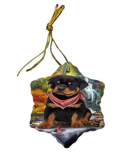 Scenic Waterfall Rottweiler Dog Star Porcelain Ornament SPOR51932